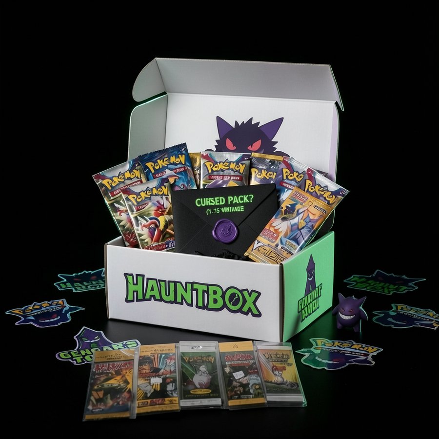 Haunt Box abierta con boosters de Pokémon